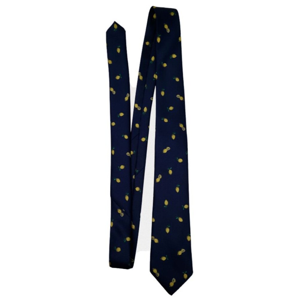 Banana Republic Mens Lemons Neck Tie Navy Blue Green Yellow 3"x58"